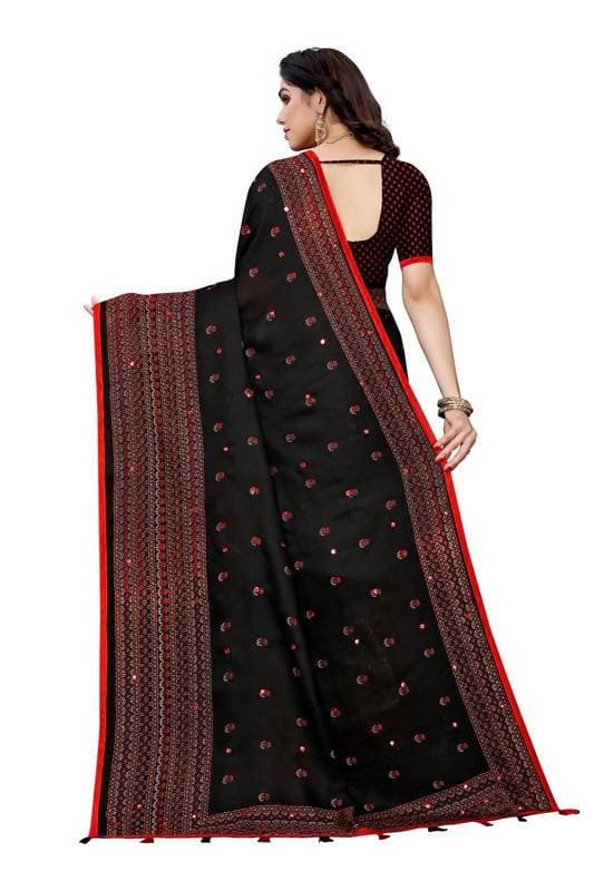 Vamika Black Jute Silk Embelished Saree (HOLIKA BLACK)