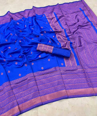 Thumbnail for DEIANA'S Beautiful Golden Jari with New Design Soft Lichi Silk Saree - Royal Blue - Distacart