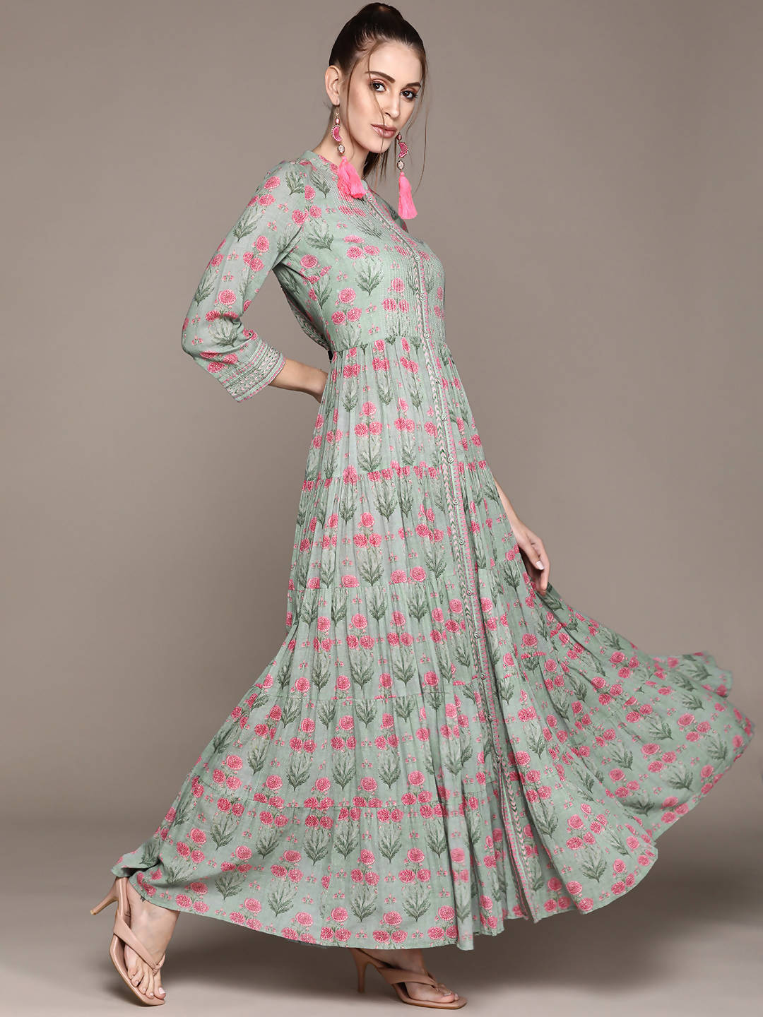 Pink Woven Slub Ethnic Maxi Dress – Swishchick