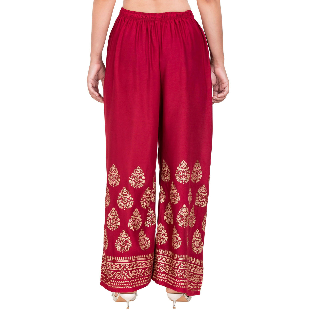 PAVONINE Maroon Color Golden Printed Rayon Fabric Sharara For Women & Girls - Distacart