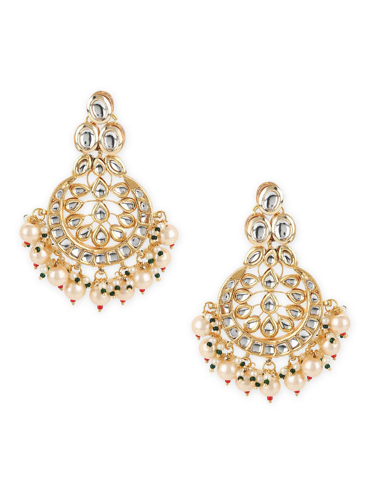 Buy Gold-toned White Kundan Contemporary Gold-plated Chandbalis 