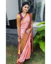 Thumbnail for DEIANA'S Beautiful Golden Jari with New Design Soft Lichi Silk Saree - Peach - Distacart