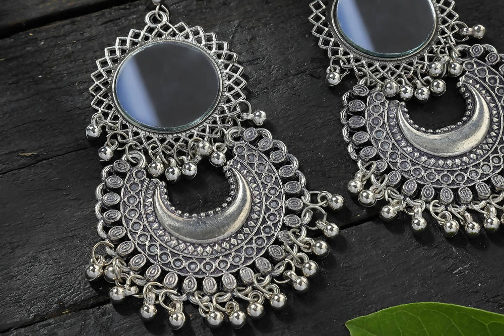 Buy Online Oxidized Mirror Jhumka, German Silver Jewelry, Handmade Jewelry,  Handmade Earrings, Antique - Zifiti.com 1078889