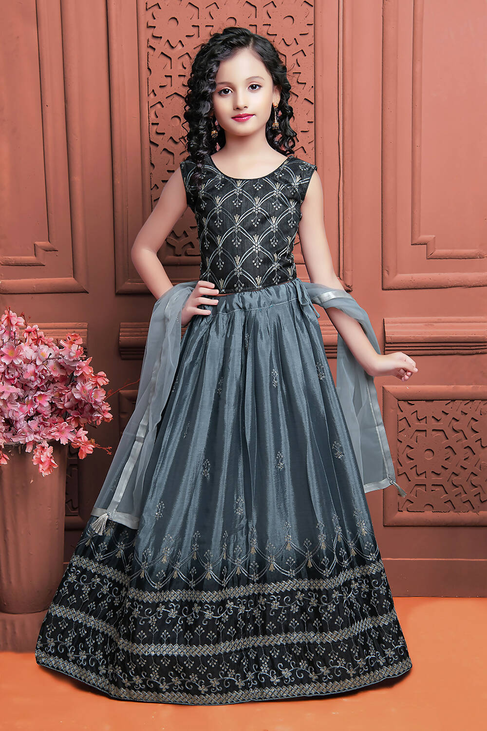 Shop Yellow Georgette Embroidered Kids Umbrella Lehenga Online at Best  Price | Cbazaar