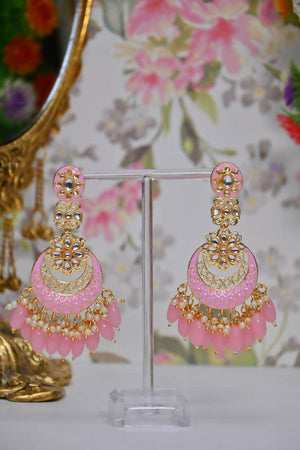 Meenakari Chandbaali Maangtika Set with Crystal Pearls