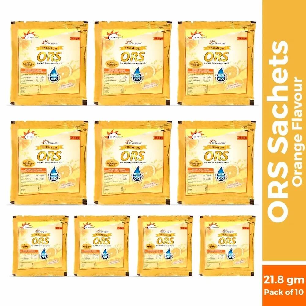 Dr. Morepen ORS Powder Sachets, Liquid Hydration Drink - Orange Flavour - Distacart