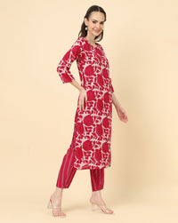 Thumbnail for Varanga Women Red Viscose Rayon Printed Regular Kurta With Trousers & Dupatta - Distacart