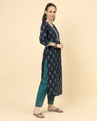 Thumbnail for Varanga Women Black Viscose Rayon Printed Regular Kurta With Trousers & Dupatta - Distacart