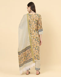 Thumbnail for Varanga Women Gold Viscose Rayon Printed Regular Kurta With Trousers & Dupatta - Distacart