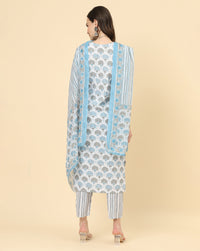 Thumbnail for Varanga Women White Viscose Rayon Printed Regular Kurta With Trousers & Dupatta - Distacart