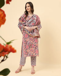 Thumbnail for Varanga Women Assorted Viscose Rayon Printed Regular Kurta With Trousers & Dupatta - Distacart