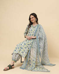 Thumbnail for Varanga Women White Viscose Rayon Printed Regular Kurta With Trousers & Dupatta - Distacart