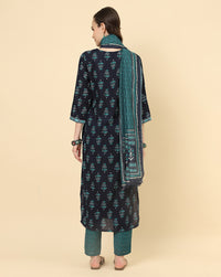 Thumbnail for Varanga Women Black Viscose Rayon Printed Regular Kurta With Trousers & Dupatta - Distacart