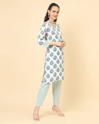 Thumbnail for Varanga Women White Viscose Rayon Printed Regular Kurta With Trousers & Dupatta - Distacart