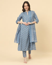 Thumbnail for Varanga Women Beige Viscose Rayon Printed Regular Kurta With Trousers & Dupatta - Distacart