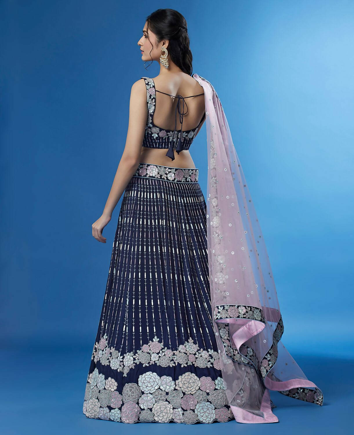 House of Panchhi Navy Blue Color Georgette Multi-Sequins Work Lehenga - Distacart