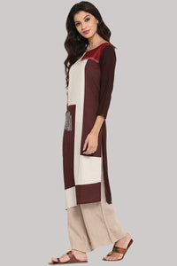 Thumbnail for Women's Brown Polyester Colour blocked Straight Kurta - Rasiya - Distacart