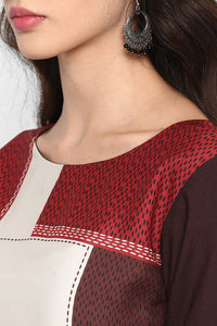 Thumbnail for Women's Brown Polyester Colour blocked Straight Kurta - Rasiya - Distacart