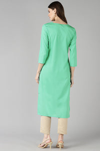 Thumbnail for Women's Green Poly Crepe Screen Printed Straight Kurta - Rasiya - Distacart