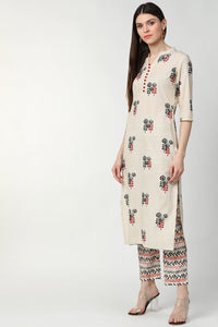 Thumbnail for Women's Off White Poly Crepe Printed Kurta Palazzo Set - Rasiya - Distacart