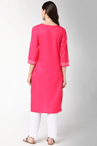 Thumbnail for Women's Pink Polyester Floral Print Straight Kurti - Rasiya - Distacart