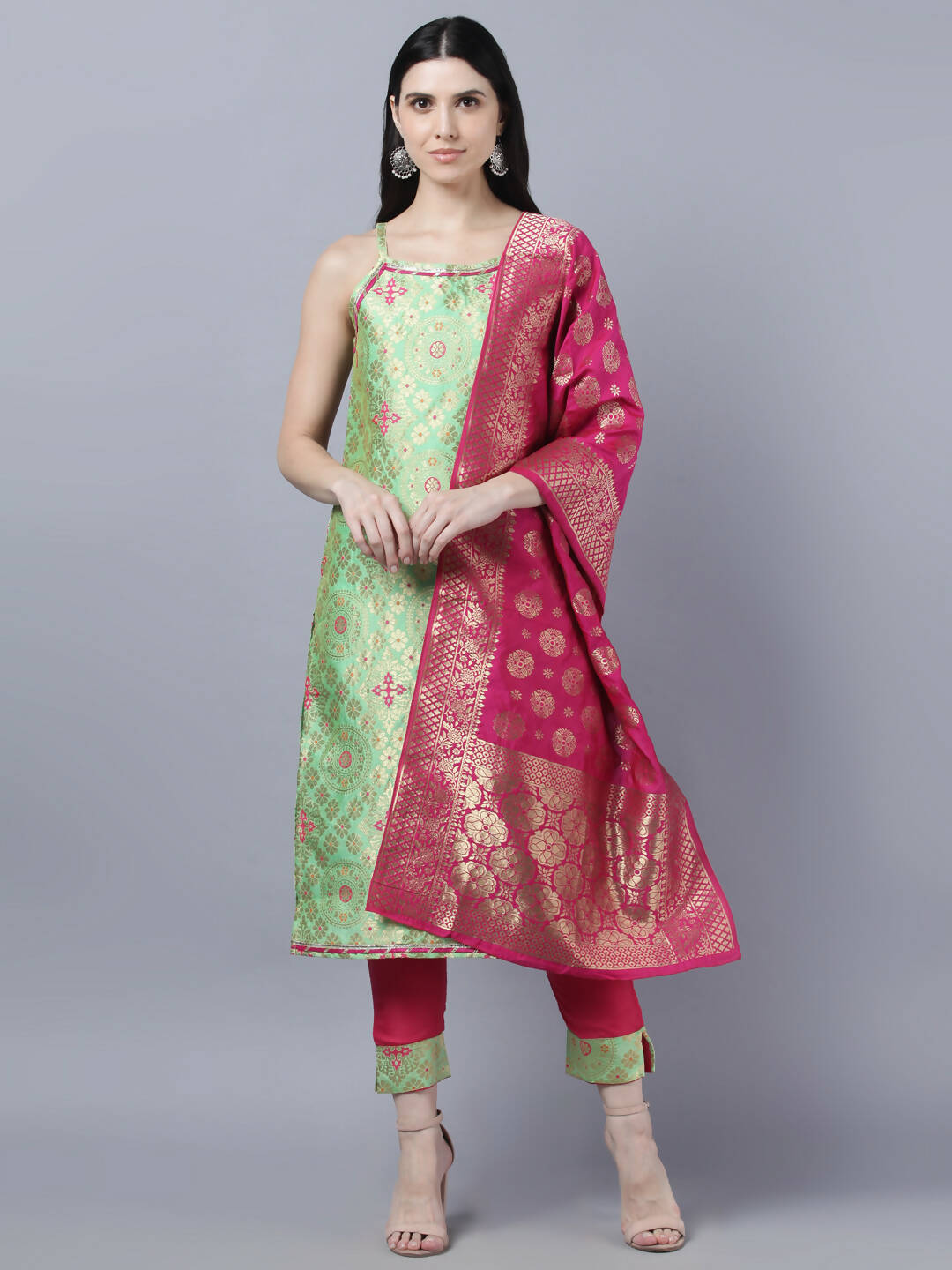 Myshka Women Green Ethnic Motifs Gotta Patti Kurta with Trousers With Dupatta Set - Distacart