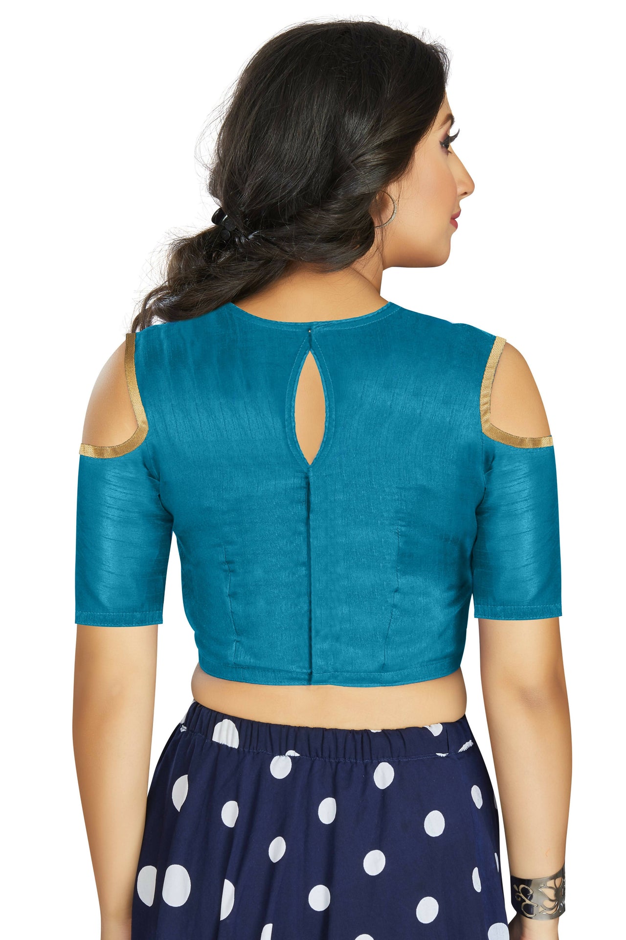 Aastha Fashion Women's Firozi Art Silk Cold Shoulder Sleeve Readymade Blouse - Distacart