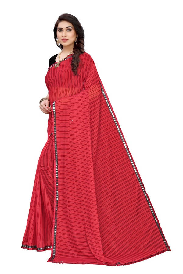 Vamika Red Malai Silk Printed Saree (Zigzag Red)