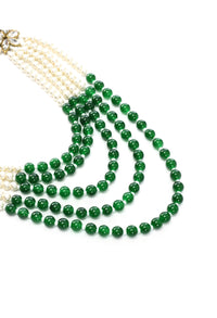 Thumbnail for Mominos Fashion Johar Kamal Gold-Plated Rani Haar with Green and Off white Pearls Jewellery Set - Distacart