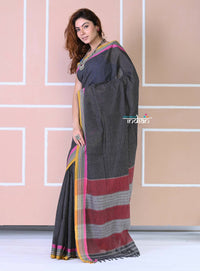 Thumbnail for Very Much Indian Traditional Patteda Anchu Ilkal Handloom Saree-Black - Distacart