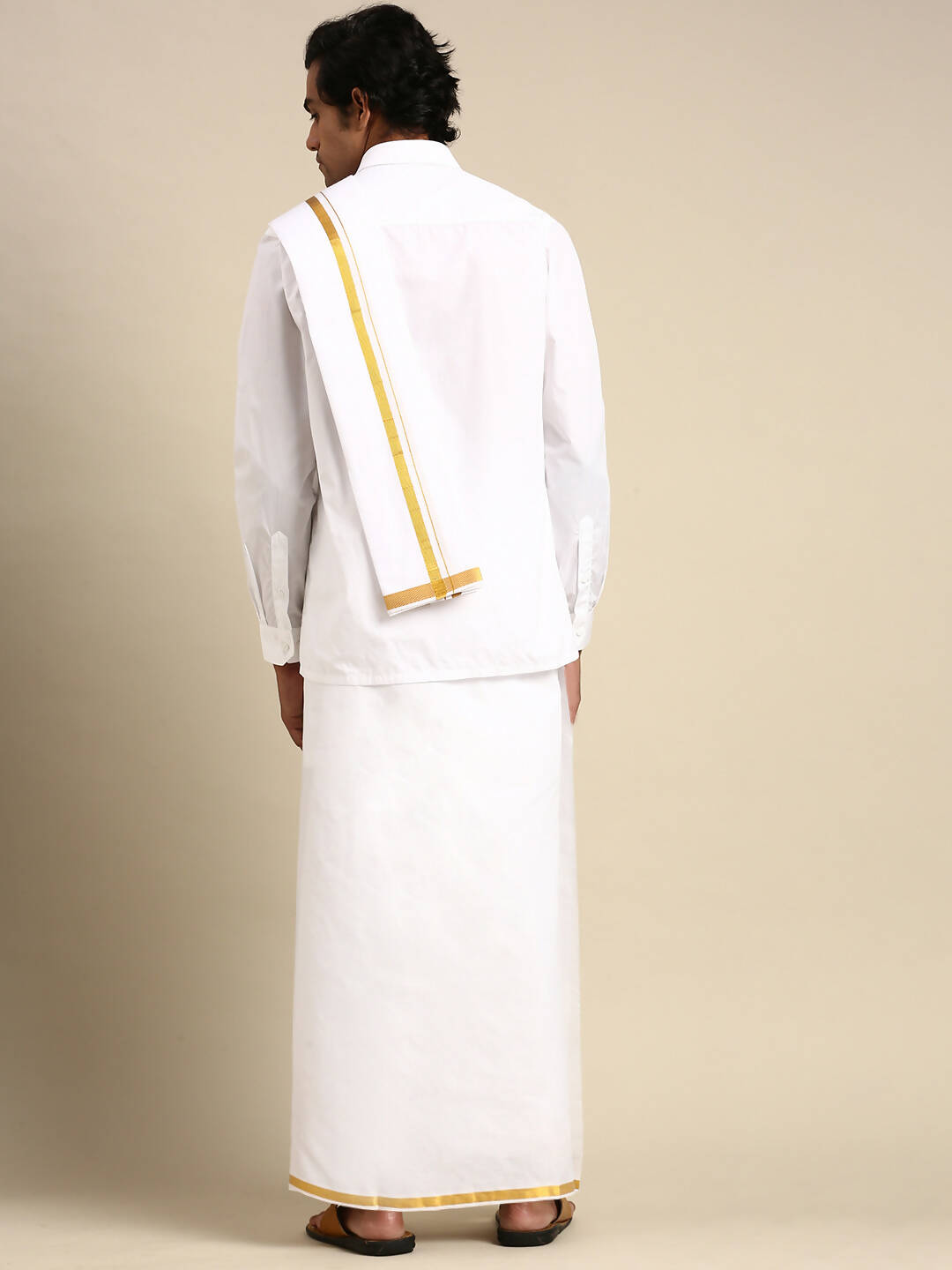 Ramraj Cotton Premium Wedding White Regular Dhoti, Shirt & Towel Set Arathi 1/2" - Distacart