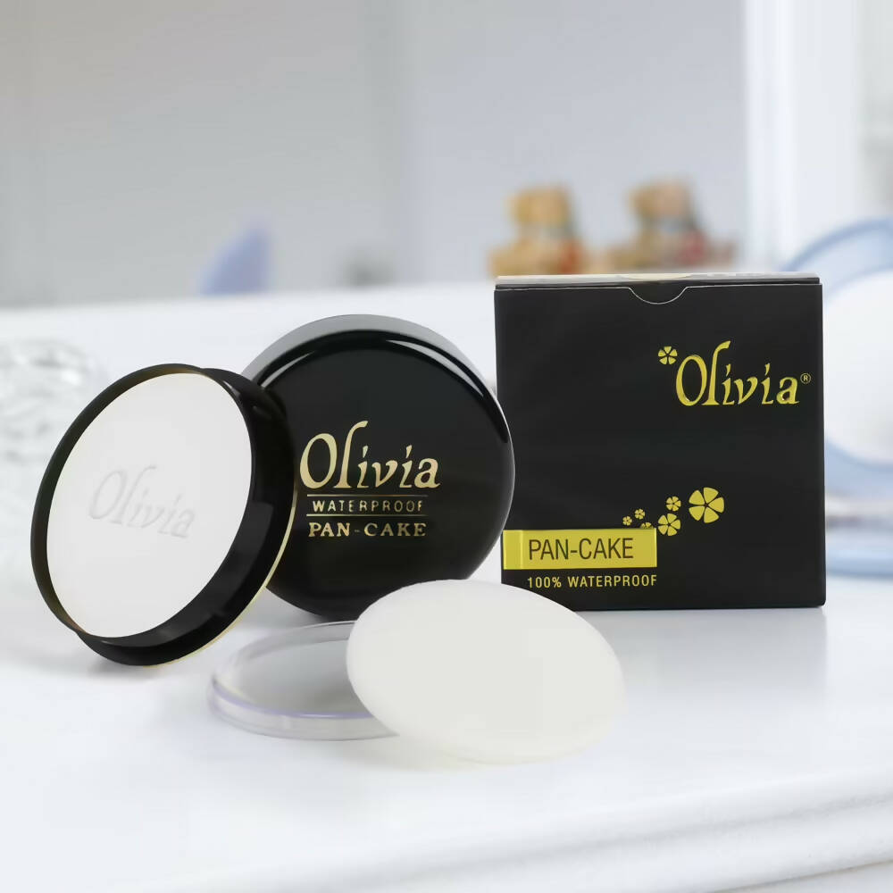 Olivia Cream Waterproof Pan Cake Bronze Glow shimmering Makeup Compact 25g,  Shade No.22 shimmering Finish with Makeup Sponge 6 in 1 Makeup Sponge &  Makeup Puff Set (Multicolor)