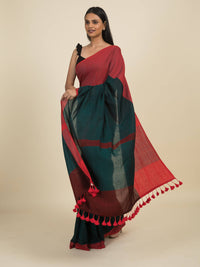 Thumbnail for Suta Green Red Colourblocked Pure Cotton Saree - Distacart