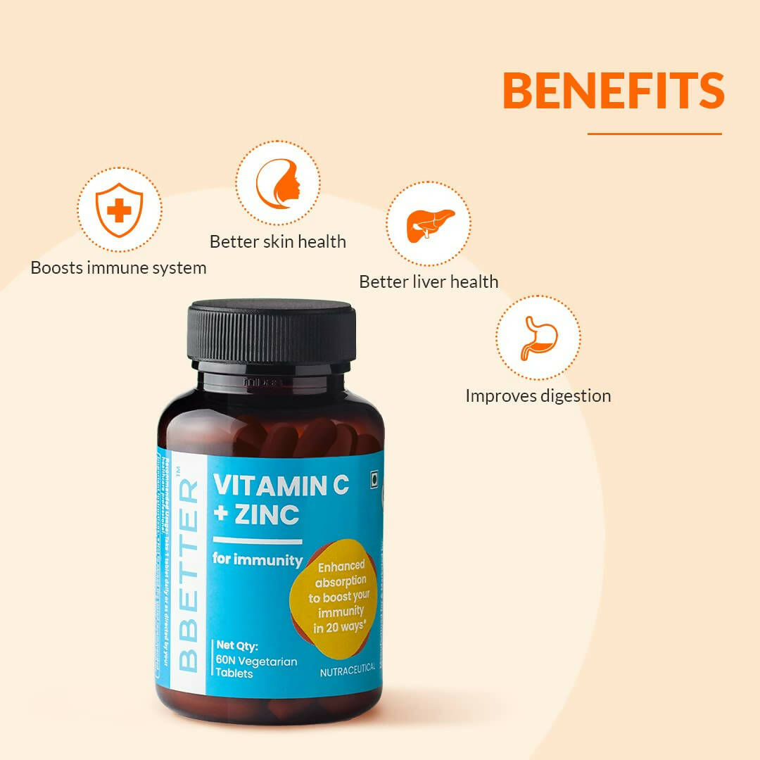 BBETTER Vitamin C and Zinc Tablets for Immunity & Skin Health - Distacart