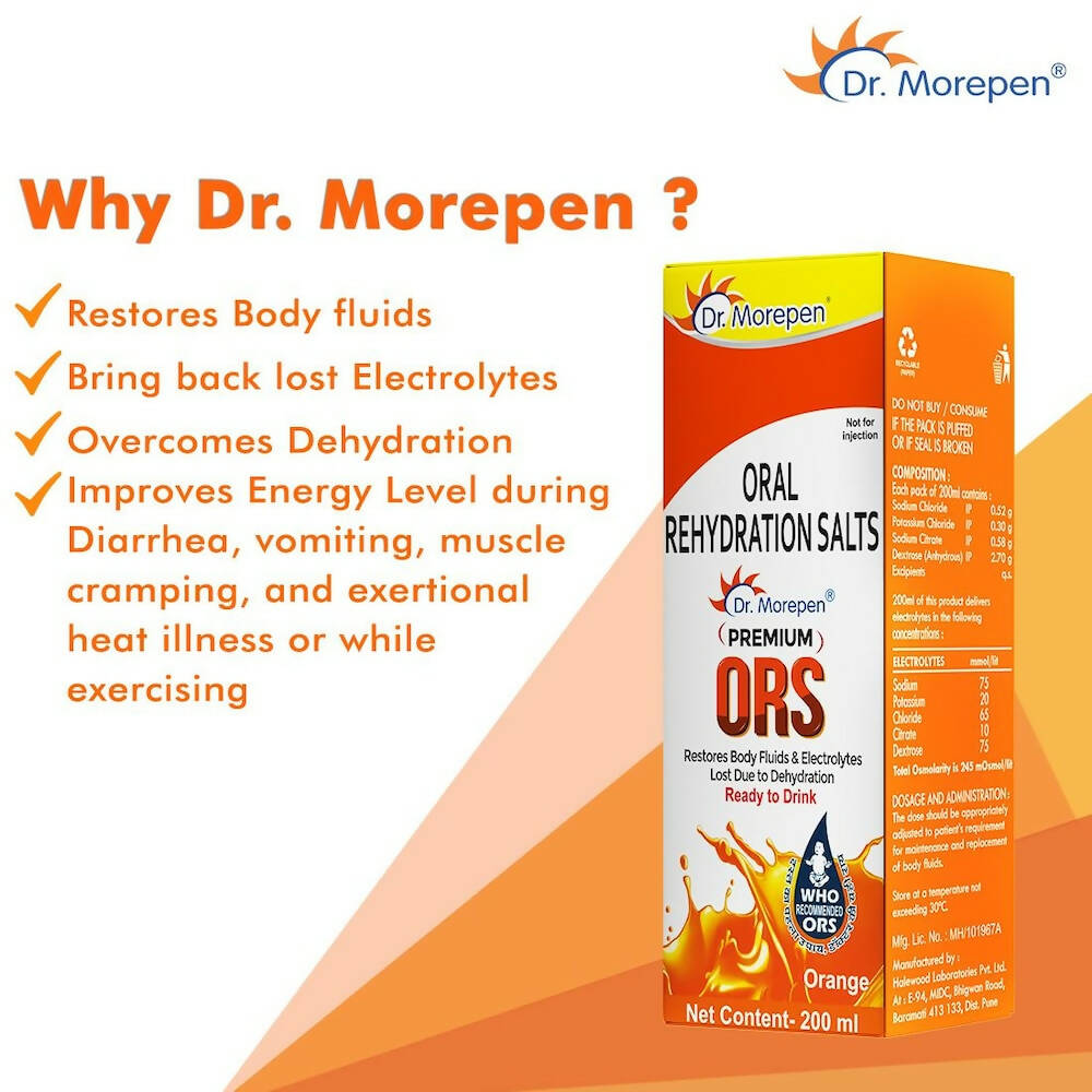 Dr. Morepen Premium ORS Drink With Electrolytes for Instant Hydration Orange Flavour - Distacart