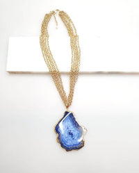 Thumbnail for Bling Accessories Navy Agate Natural Stone Matt Gold Cluster Chain 5 Rows Necklace