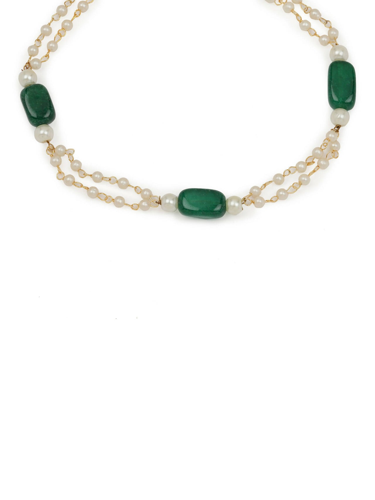 Gold-Plated White Green Pearl Beaded Anklets - Ruby Raang - Distacart