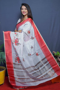 Thumbnail for Aastha Fashion Red Woven Linen Silk Saree with Blouse - Distacart