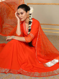 Thumbnail for Pomcha Jaipur Orange Saadgi Orange Mirror Work Anarkali Set - Distacart