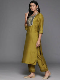 Thumbnail for Varanga Ethnic Motifs Zari Embroidered Regular Kurta with Trousers & Dupatta - Distacart