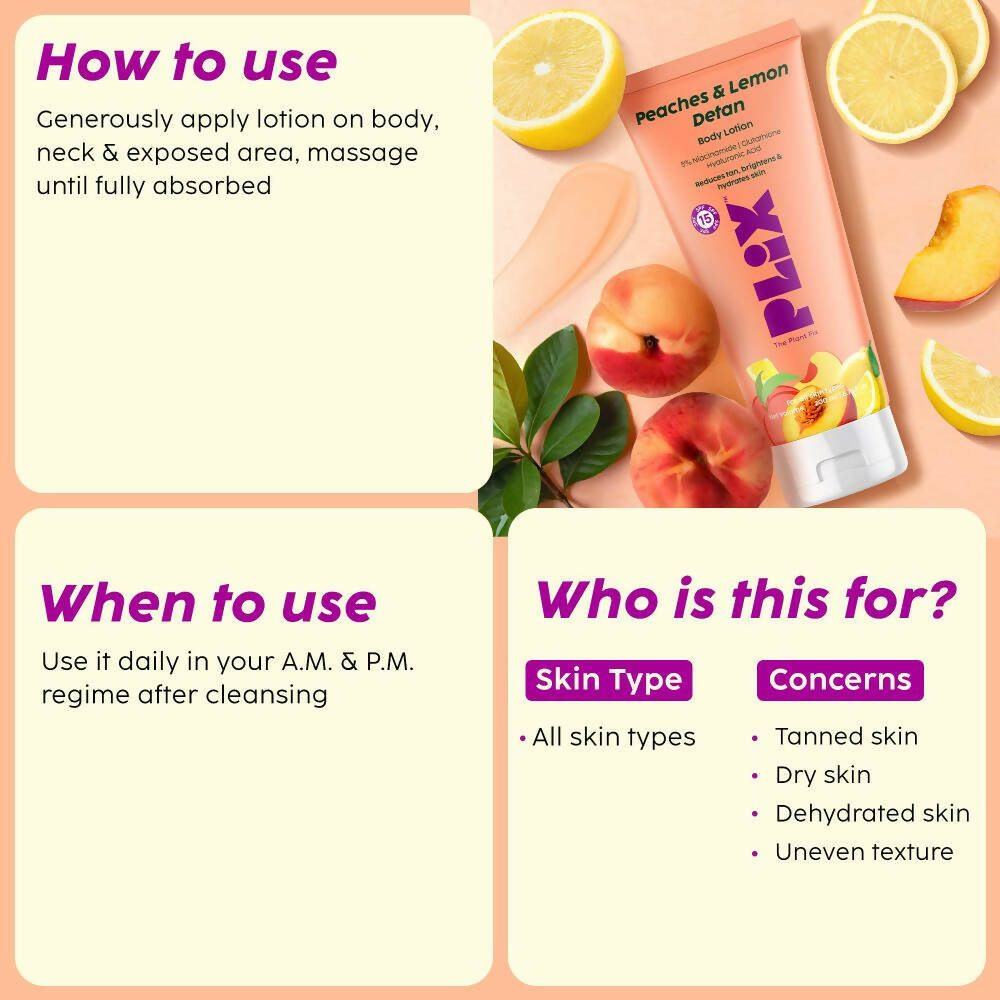 PLIX The Plant Fix Peaches & Lemon Detan Body Lotion with SPF 15 - Distacart