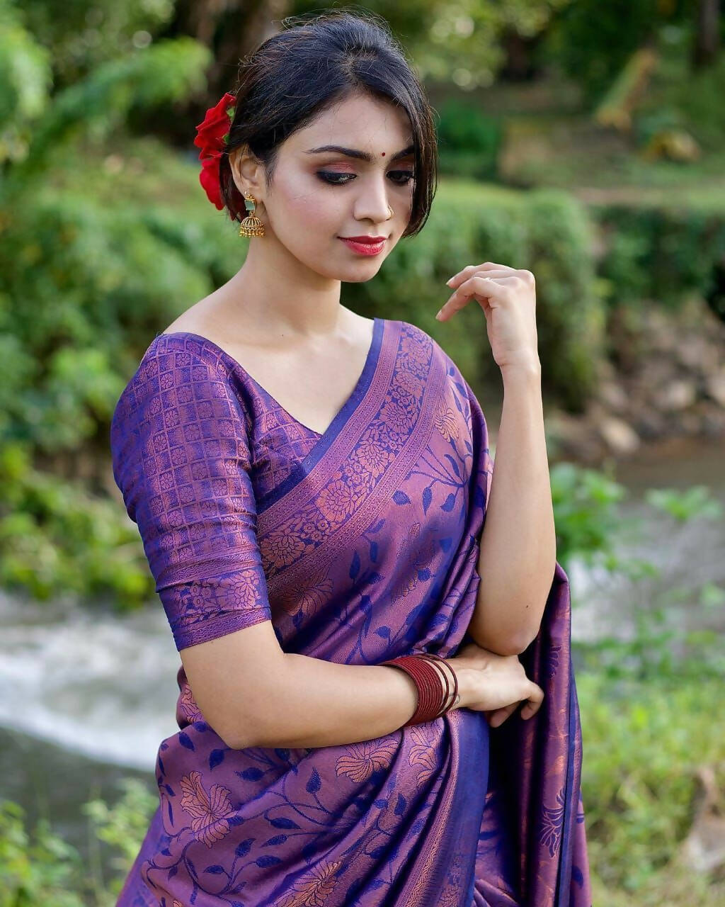 DEIANA'S Beautiful Golden Jari with New Design Soft Lichi Silk Saree - Purple - Distacart