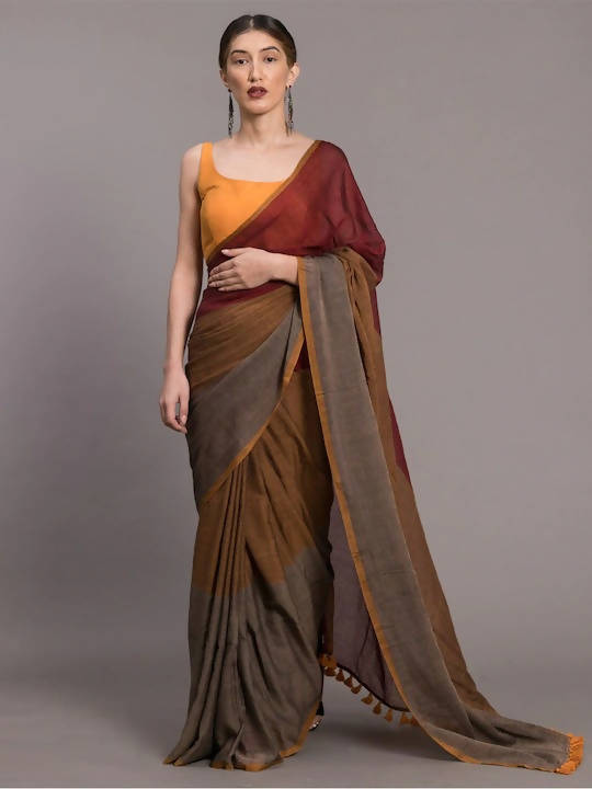 Soft Mulmul Cotton Maroon Tassel Saree|Kochu Pata|Suta