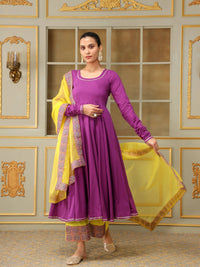 Thumbnail for Pomcha Jaipur Purple Saadgi Bagni Lace Anarkali Set - Distacart