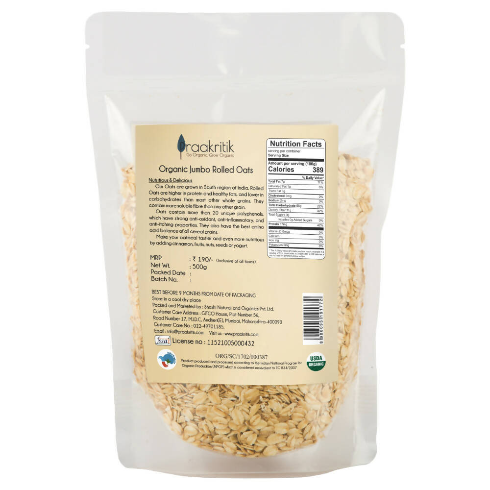 Prakritik Organic Jumbo Rolled Oats - Distacart