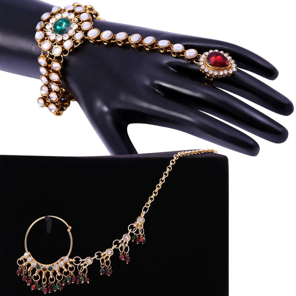 Gold-Plated Alloy Nath And Hathphool Combo - The Pari - Distacart