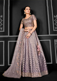 Thumbnail for Cream Net Semi-Stitched Bridal Lehenga - Nimayaa Bonanza - Distacart