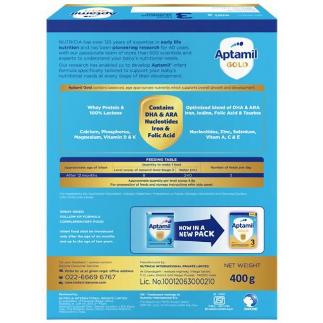 Aptamil Gold Follow-Up Formula Stage 3 Powder (from 12 Months Onwards) - 400 GM