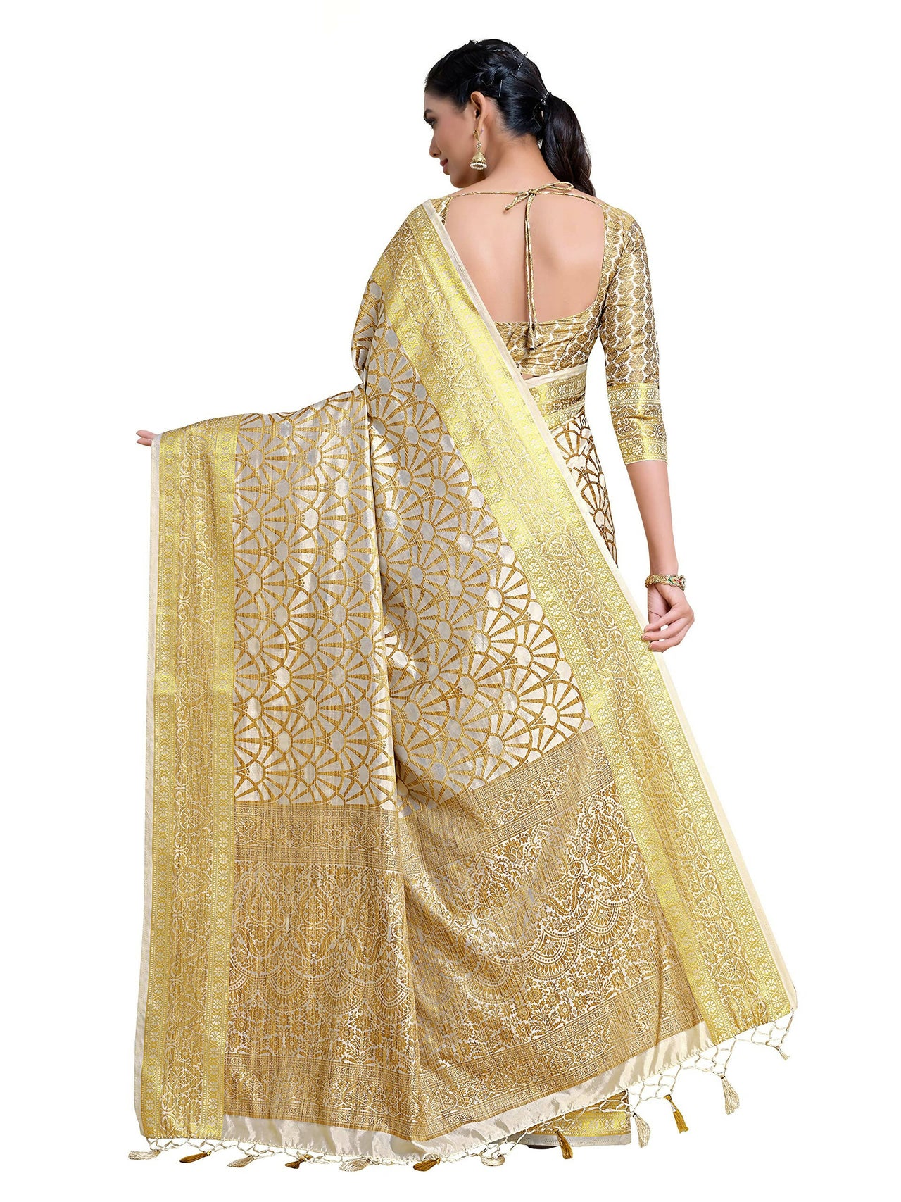 Mimosa Women's Off-White Kanjivaram Art Silk Saree - Distacart