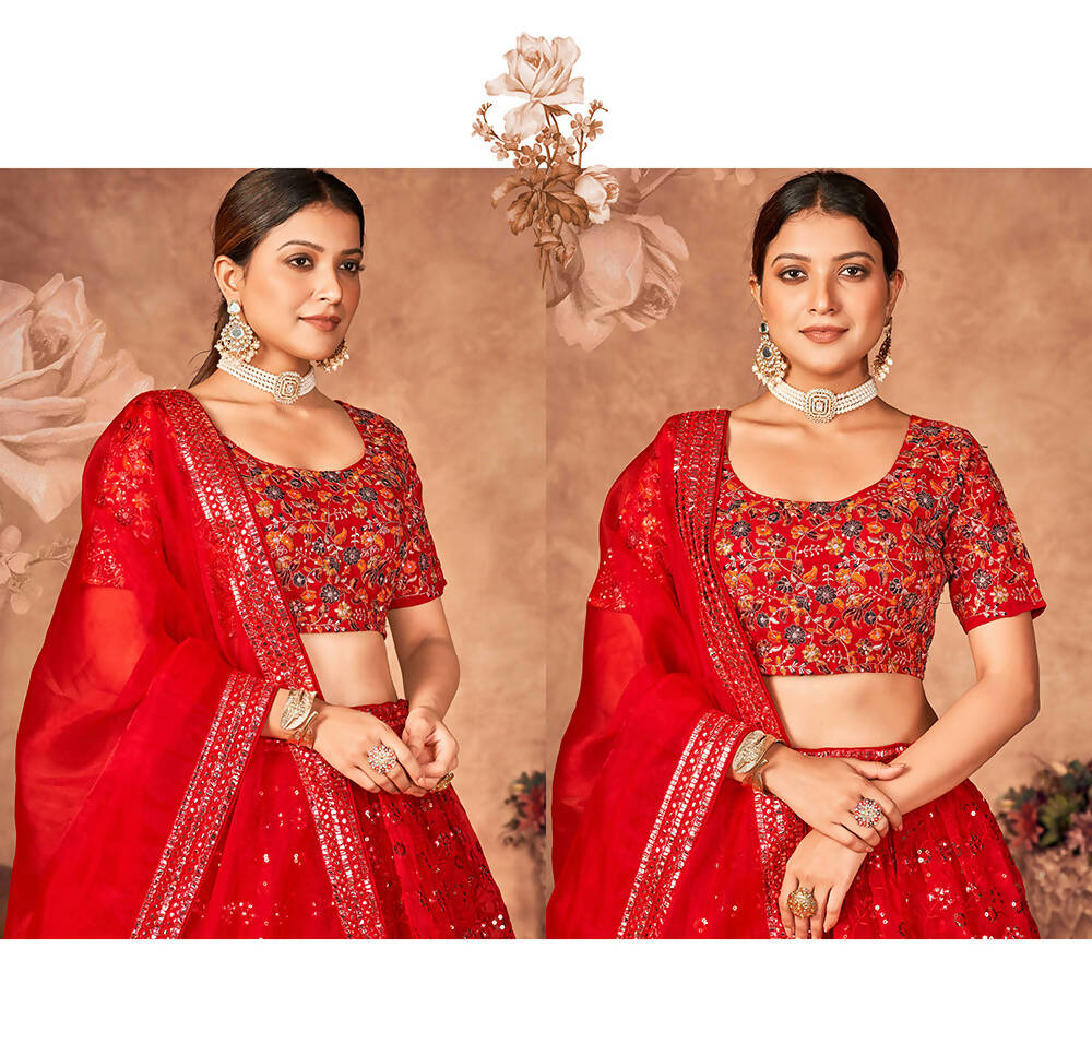 Wedding Designer Red Organzalehengha Choli - Anbazaar - Distacart